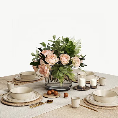 Elegant Tableware Set For Table Setting With Flowers And Candles 3d model Elegant Tableware Set For Table Setting With Flowers And Candles 3d model