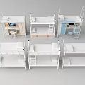 Bunk Beds With Various Designs Including Desk Storage Ladder And White Frame 3d model