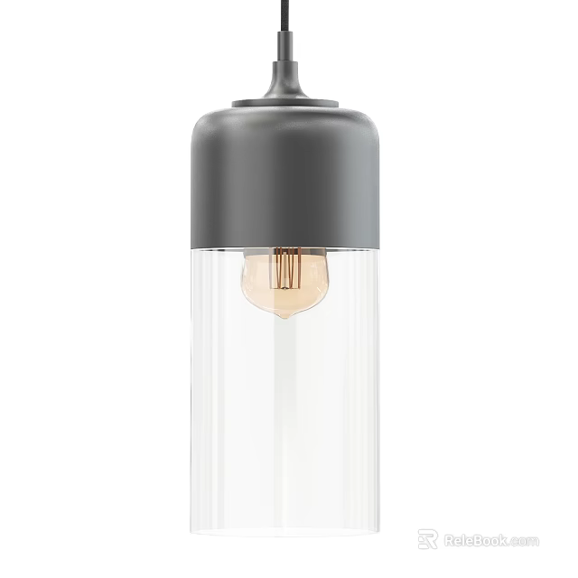 Modern Gray Chandelier With Clear Glass Shade And Vintage Bulb Design 3d model 