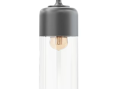 Modern Gray Chandelier With Clear Glass Shade And Vintage Bulb Design 3d model