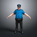 Cartoon Police Officer In Blue Uniform With Cap And Sunglasses Standing
