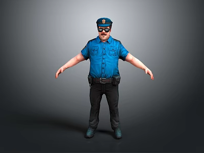 Cartoon Police Officer In Blue Uniform With Cap And Sunglasses Standing 3d model