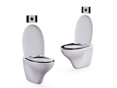 Modern White Wall Mounted Toilet Design With Two Units And Black Accents 3d model