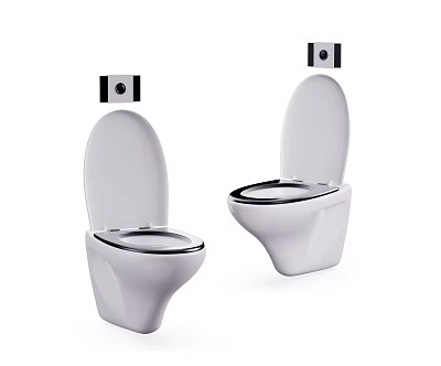 Modern White Wall Mounted Toilet Design With Two Units And Black Accents 3d model