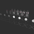 Various Types of Weapons Arranged on Metal Display Stands with Different Designs