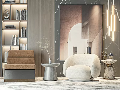 Modern Comfortable Lounge Chairs In Living Room Interior With Side Tables And Wall Art 3d model