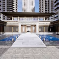 Modern High Rise Residential Buildings With Glass Curtain Walls And Green Surroundings