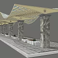 Modern Train Station With Wavy Roof Design Columns And Seating Areas