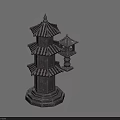 Traditional Pagoda Style Outdoor Lamps With Stone Pedestal And Openwork Design