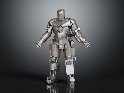 Iron Man Metallic Armor Figure Standing With Shiny Surface And Mechanical Details 3d model