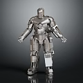 Iron Man Metallic Armor Figure Standing With Shiny Surface And Mechanical Details