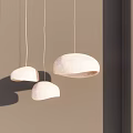 Three Light Colored Dome Shaped Pendant Lights Hanging On Brown Wall With Shadow Effects 3d model