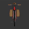 Red Bicycle With Brown Leather Seat And Rear Saddlebag Silver Spoked Wheels