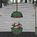Elegant Console Table With Green Marble Base And Floral Arrangement Pendant Lighting Design