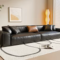 Black Leather Large Sofa In Modern Living Room With Rug Wall Art And Floor Lamp