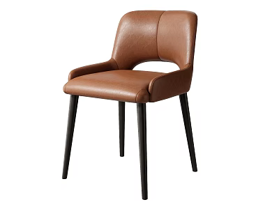 Modern Brown Leather Dining Chair With Armrests And Black Legs 3d model