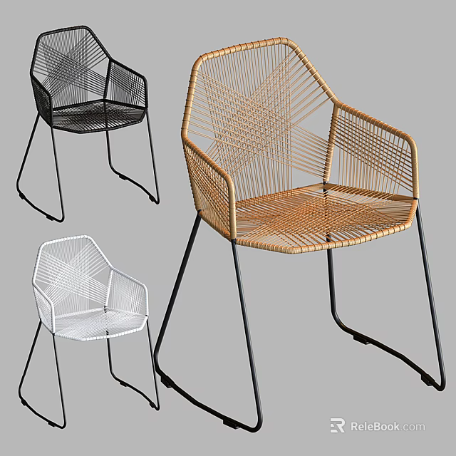 Modern Woven Leisure Chairs With Metal Legs In Black White And Beige 3d model 