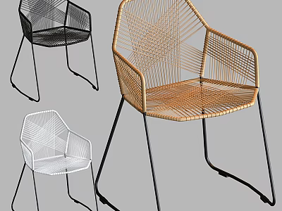Modern Woven Leisure Chairs With Metal Legs In Black White And Beige 3d model