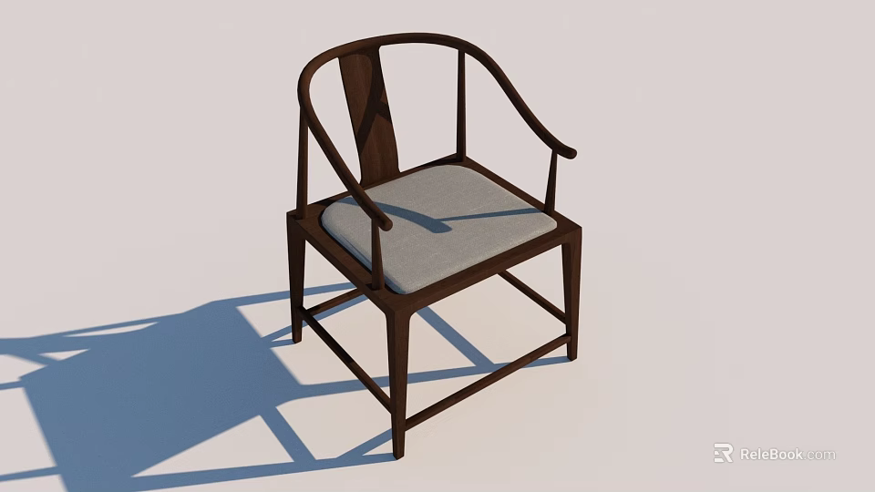 Dark Wooden Frame Armchair With Light Colored Cushion And Chinese Style Design 3d model 