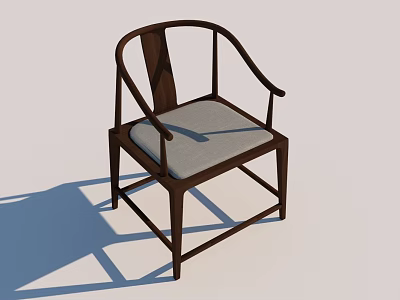 Dark Wooden Frame Armchair With Light Colored Cushion And Chinese Style Design 3d model