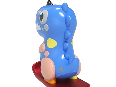 Blue Cartoon Dinosaur Figure With Colorful Details And Red Base 3d model