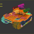 Futuristic Orange Tank 3D Model With Black Tracks Multiple Cannons And Mechanical Design