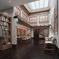 Traditional Tea House Interior Design With Wooden Furniture And Tea Sets
