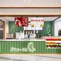 Dino Bic Milk Tea Shop Interior Featuring Green Counter Fresh Fruits Display And Drink Equipment