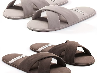 Comfortable Cross Strap Slippers In Gray And Brown Suede For Casual Indoor Wear 3d model