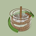 Modern Circular Playground Equipment With Wooden Post White Railings And Green Spiral Slide