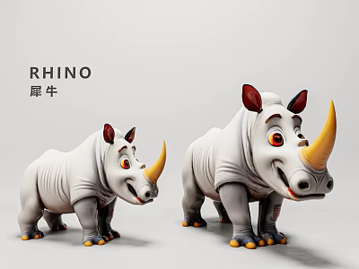 Cute Reptile Characters With Yellow Horns Red Ears And White Body 3d model