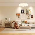 Modern Warm Living Dining Room Interior With Beige Sofa Coffee Table Dining Table And Wall Art 3d model