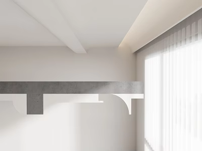Modern Minimalist Ceiling Design With White Beams And Window With White Curtains 3d model
