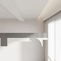 Modern Minimalist Ceiling Design With White Beams And Window With White Curtains