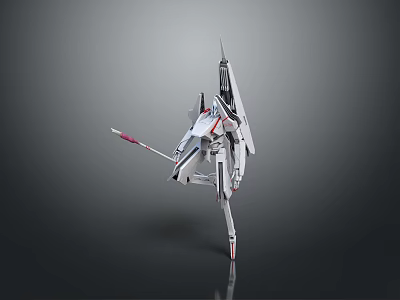 Futuristic Mechanical Creature Character In Dynamic Standing Pose With White Red Accents 3d model