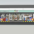Supermarket Grocery Interior With Counter Staff And Product Display Cases