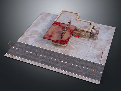 Modern Urban Scene Model Featuring Small Building Red Roof Concrete Road And Street Lights 3d model