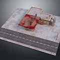 Modern Urban Scene Model Featuring Small Building Red Roof Concrete Road And Street Lights