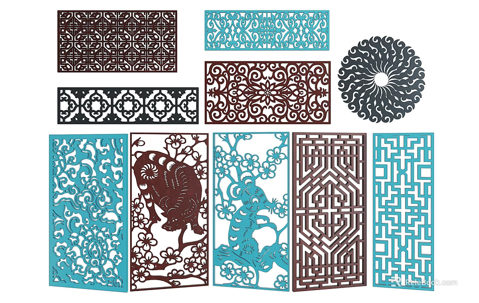 Various Decorative Partition Designs Featuring Laser Cut Patterns And Colorful Styles 3d model