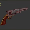 Vintage Revolver Weapon Featuring Metal Barrel And Red Yellow Wooden Grip
