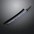 Traditional Katana Weapon With Black Scabbard White Handle And Silver Blade On Dark Background