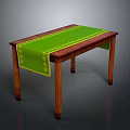 Stylish Wooden Dining Table With Green Patterned Tablecloth And Classic Leg Design