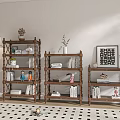 Traditional Wooden Chinese Display Shelf With Decorations And Books Arranged Neatly