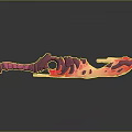 Unique Fantasy Sword With Pink Red Flame Pattern Skeletal Handle And Glossy Blade