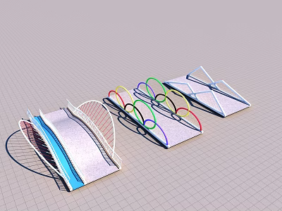 Modern Bridge Design Models With Colorful Arch Supports And Metal Structures 3d model