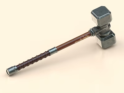 Medieval Style Battle Hammer With Metal Head And Wooden Textured Handle As Weapon 3d model