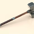 Medieval Style Battle Hammer With Metal Head And Wooden Textured Handle As Weapon