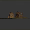 Rustic Small Houses With Gabled Roofs Wooden Structures Grass And Dirt Path