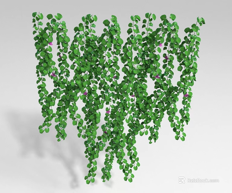 Natural Lush Green Hanging Vines With Trailing Leaves And Purple Flowers 3d model 