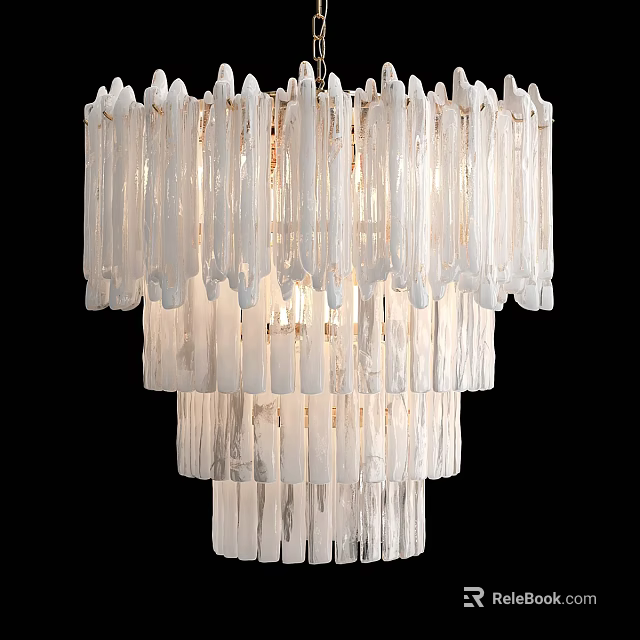 Elegant Modern Layered Glass Chandelier With Transparent Hanging Elements For Interior Decor 3d model 